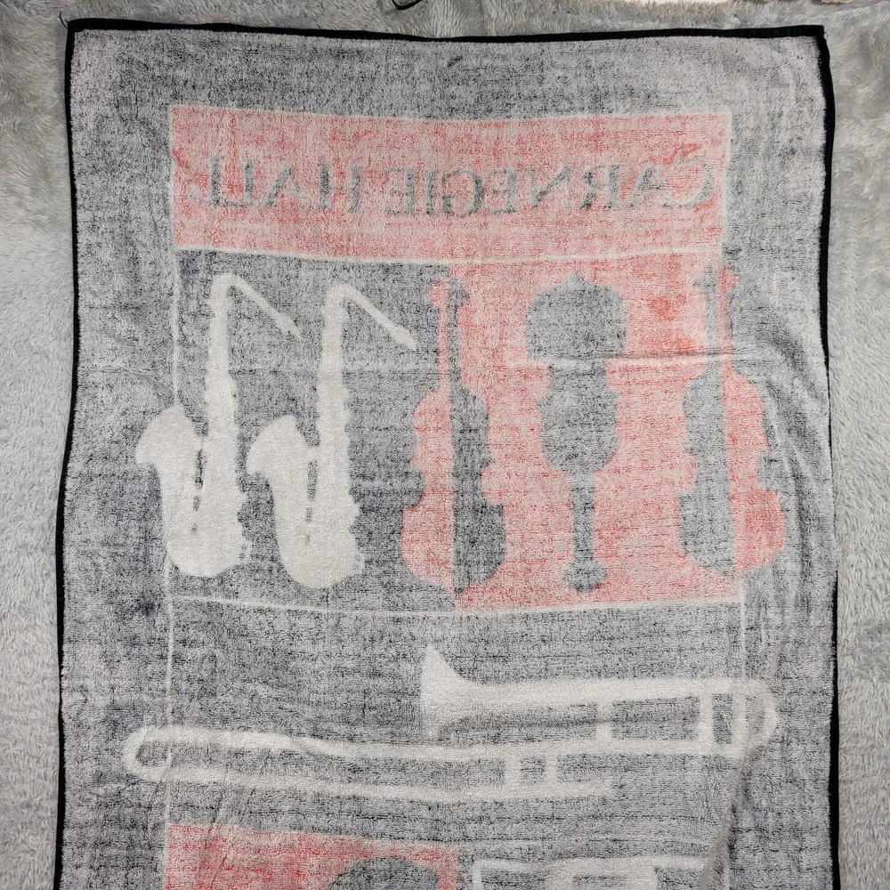Carnegie Hall Centennial Beach Towel Black Red Music Instruments 31x59